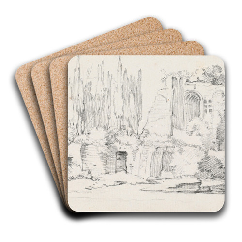 Roman Ruins with a Stand of Cypresses by Joseph-Marie Vien Art Drink Coaster set