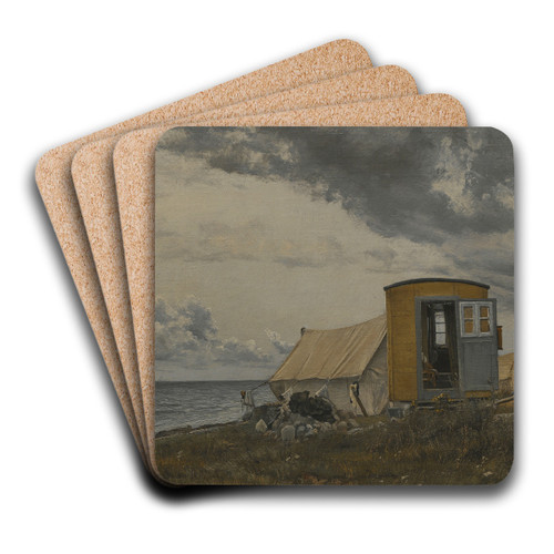 View of a Shore with the Artist's Wagon and Tent at En by Laurits Andersen Ring Art Drink Coaster set