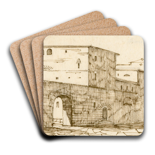 Grotta Ferrata, bij Rome: gezicht op enige gebouwen by David Humbert de Superville Art Drink Coaster set Grotta Ferrata, bij Rome: gezicht op enige gebouwen by David Humbert de Superville Art Drink Coaster set