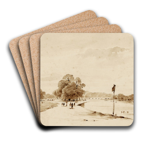 Riviergezicht in parklandschap by Pieter van Loon Art Drink Coaster set