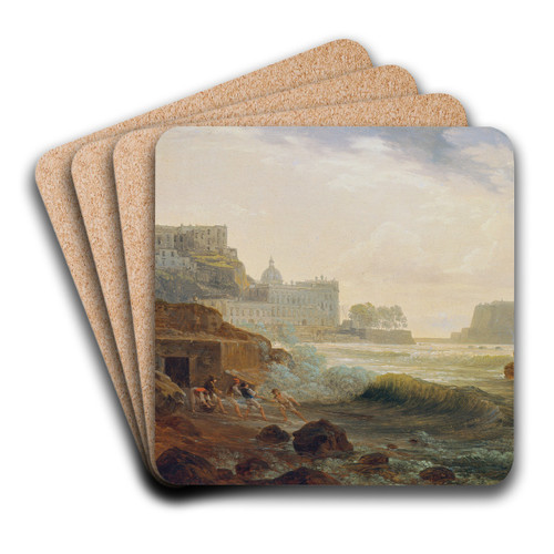 Kste bei Neapel mit Kastell und netzziehenden Fischern by Joseph Rebell Art Drink Coaster set