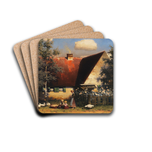 Sommeridylle hinterm Haus by Paul Wilhelm Keller-Reutlingen Drink Coasters - set of 4 Sommeridylle hinterm Haus by Paul Wilhelm Keller-Reutlingen Drink Coasters - set of 4