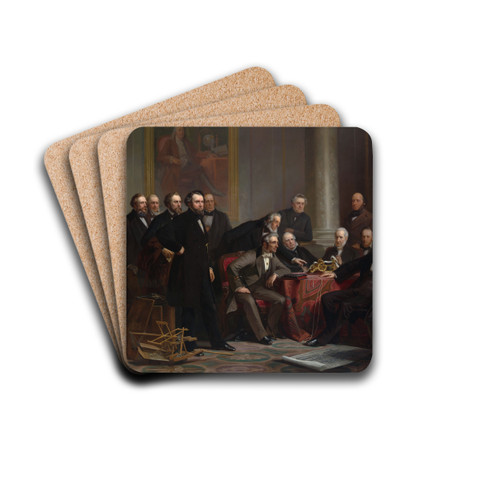Men Of Progress by Christian Schussele Drink Coasters - set of 4 Men Of Progress by Christian Schussele Drink Coasters - set of 4