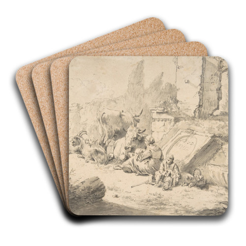 Pastoral Landscape with Roman Ruins by Johann Heinrich Roos Art Drink Coaster set