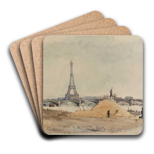 Vue du quai d'Auteuil et du pont de Grenelle by Eugne Bjot Art Drink Coaster set Vue du quai d'Auteuil et du pont de Grenelle by Eugne Bjot Art Drink Coaster set