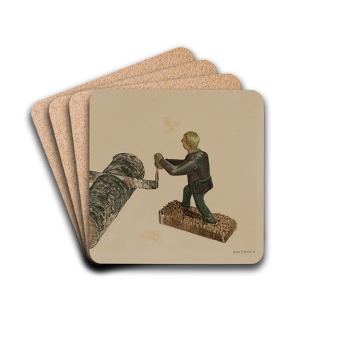 Lumberjacks Sawing a Log by Frank Eiseman Drink Coasters - set of 4