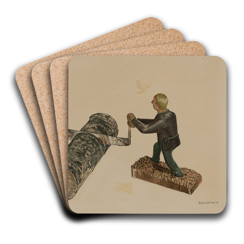 Lumberjacks Sawing a Log by Frank Eiseman Art Drink Coaster set