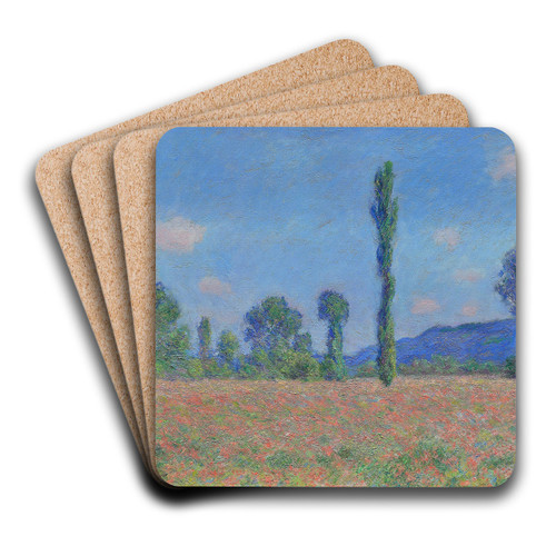 Poppy Field (Giverny) by Claude Monet Art Drink Coaster set