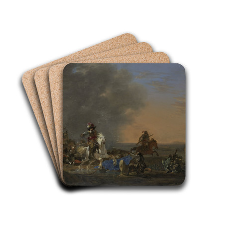 Cavalry Attack at Sunset by Jan Asselijn Drink Coasters - set of 4 Cavalry Attack at Sunset by Jan Asselijn Drink Coasters - set of 4