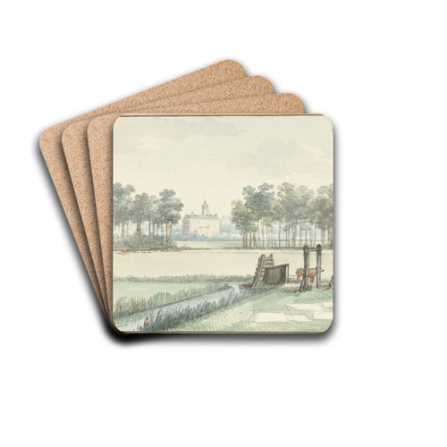 Het kasteel Ter Hooge op Walcheren by Aert Schouman Drink Coasters - set of 4 Het kasteel Ter Hooge op Walcheren by Aert Schouman Drink Coasters - set of 4
