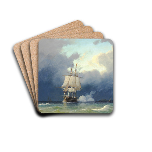 Skibe p havet, optrkkende uvejr by Anton Melbye Drink Coasters - set of 4 Skibe p havet, optrkkende uvejr by Anton Melbye Drink Coasters - set of 4
