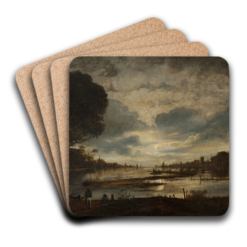 Moonlit landscape by Petrus van Schendel Art Drink Coaster set