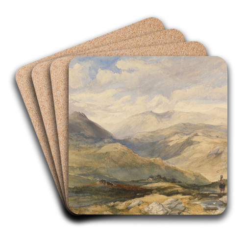Highland Landscape with Figures by Charles Bentley Art Drink Coaster set