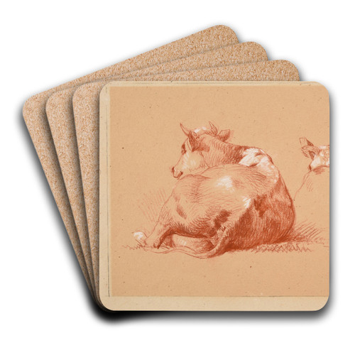 Deux tudes de vache couche by Jacques-Raymond Brascassat Art Drink Coaster set