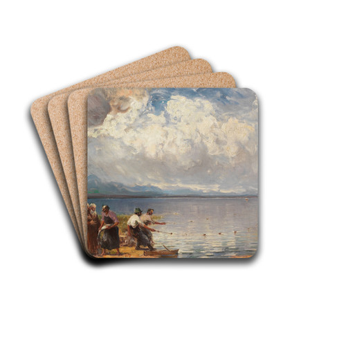 Fischer und Mnche am Ufer by Joseph Wopfner Drink Coasters - set of 4