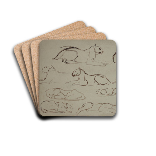 Studienblatt mit Lwen und Tigern by Eugne Delacroix Drink Coasters - set of 4 Studienblatt mit Lwen und Tigern by Eugne Delacroix Drink Coasters - set of 4
