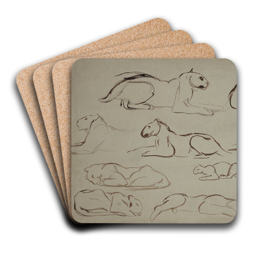 Studienblatt mit Lwen und Tigern by Eugne Delacroix Art Drink Coaster set Studienblatt mit Lwen und Tigern by Eugne Delacroix Art Drink Coaster set