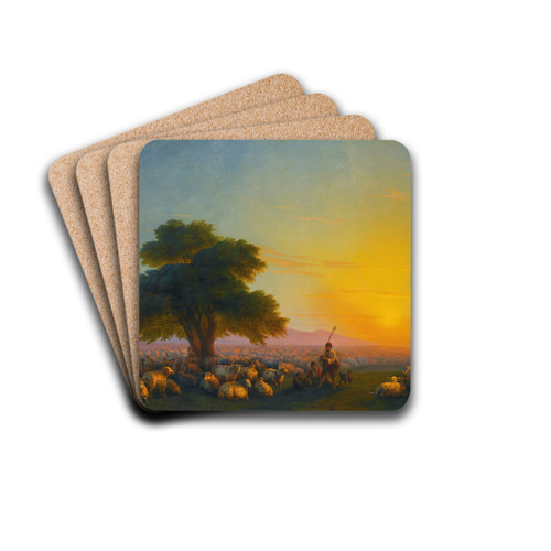 Shepherds With Their Flock At Sunset by Ivan Konstantinovich Aivazovsky Drink Coasters - set of 4 Shepherds With Their Flock At Sunset by Ivan Konstantinovich Aivazovsky Drink Coasters - set of 4