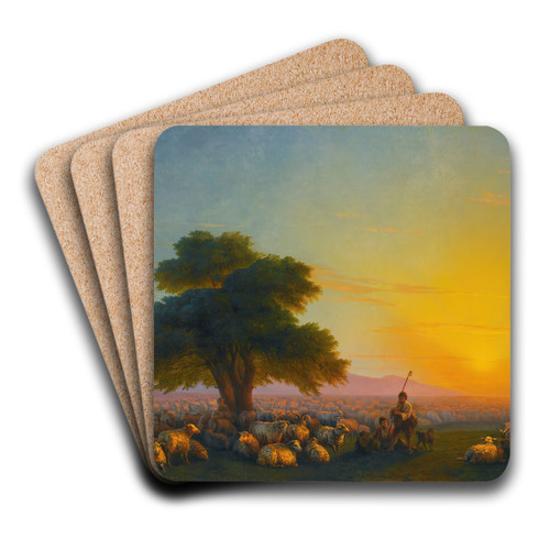 Shepherds With Their Flock At Sunset by Ivan Konstantinovich Aivazovsky Art Drink Coaster set Shepherds With Their Flock At Sunset by Ivan Konstantinovich Aivazovsky Art Drink Coaster set
