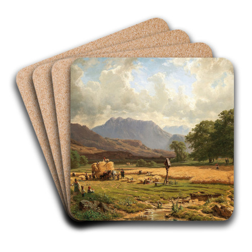 Grain Harvest in the Mountain by Adolf Heinrich Lier Art Drink Coaster set