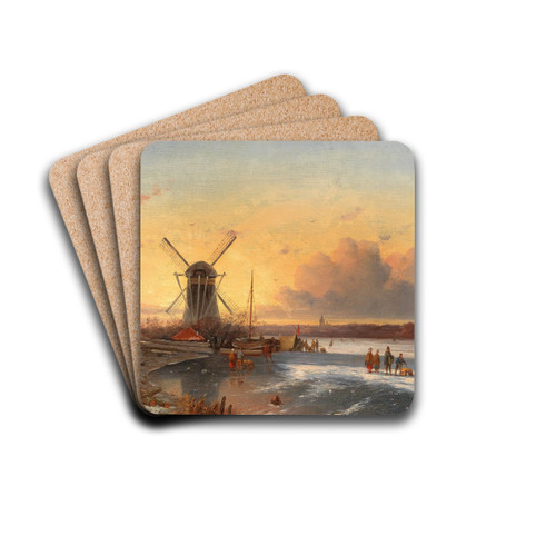 Fun On The Ice by Jan Jacob Coenraad Spohler Drink Coasters - set of 4 Fun On The Ice by Jan Jacob Coenraad Spohler Drink Coasters - set of 4