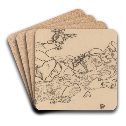 Mountain Stream by Egon Schiele Art Drink Coaster set Mountain Stream by Egon Schiele Art Drink Coaster set