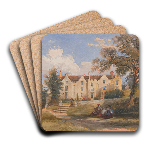 Group Seated in Grounds of a Large House by David Cox Jnr Art Drink Coaster set