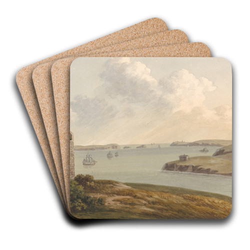 View from the Vidette Near Hakin on Signal Hill, Looking Beyond Nangle Point and Thorn Island, Pembrokeshire by John Warwick Smith Art Drink Coaster set View from the Vidette Near Hakin on Signal Hill, Looking Beyond Nangle Point and Thorn Island, Pembrokeshire by John Warwick Smith Art Drink Coaster set