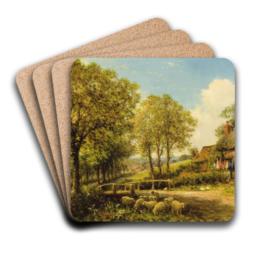 Spring Cottage with Shepherd and Flock by Benjamin Williams Leader Art Drink Coaster set Spring Cottage with Shepherd and Flock by Benjamin Williams Leader Art Drink Coaster set
