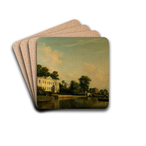 A View of Alexander Pope's Villa, Twickenham, on the Banks of the Thames by Samuel Scott Drink Coasters - set of 4