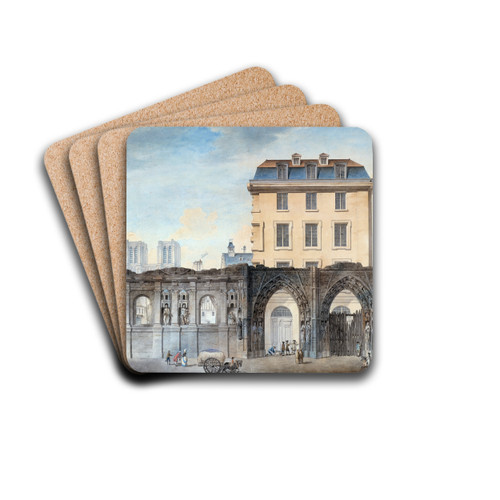 Vue de l'ancienne faade de l'Htel-Dieu aprs l'incendie de1772 by Auguste-Sbastien Bnard Drink Coasters - set of 4
