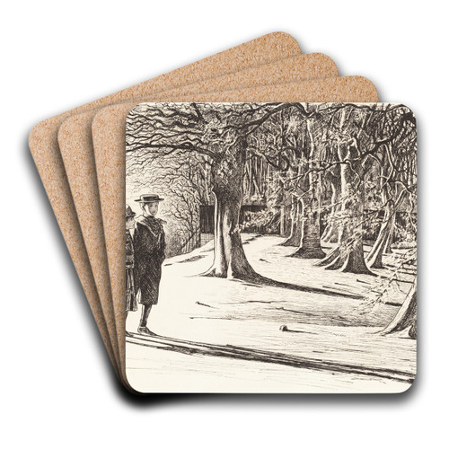 Two Children in the Snow by George Du Maurier Art Drink Coaster set