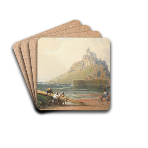 View of Mont St. Michel with Figures on the Beach by William Wyld Drink Coasters - set of 4