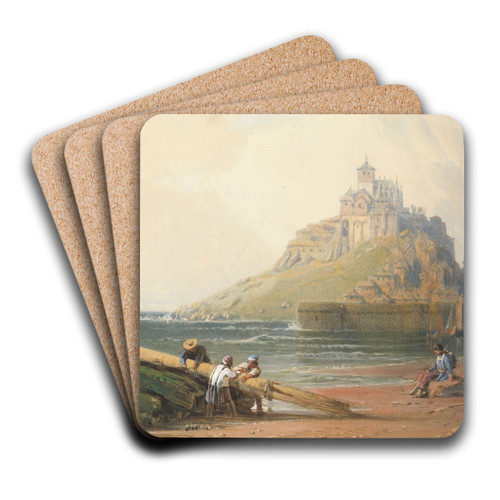 View of Mont St. Michel with Figures on the Beach by William Wyld Art Drink Coaster set