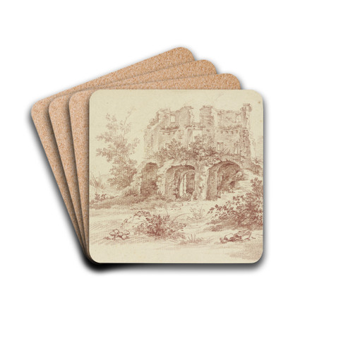 View of a ruin by Jacques Dumont Drink Coasters - set of 4 View of a ruin by Jacques Dumont Drink Coasters - set of 4