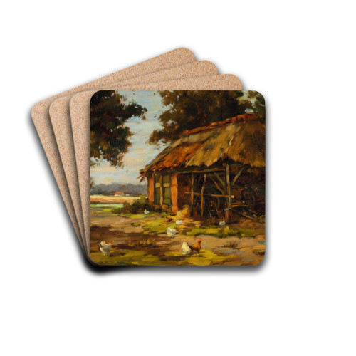 Hhne vor einer Scheune by Karl Ludwig Prinz Drink Coasters - set of 4