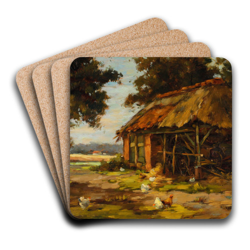 Hhne vor einer Scheune by Karl Ludwig Prinz Art Drink Coaster set
