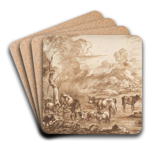 Cattle in a watering place by Michiel Carree Art Drink Coaster set Cattle in a watering place by Michiel Carree Art Drink Coaster set