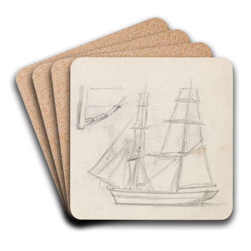 Figurstudie; skip by Hans Gude Art Drink Coaster set