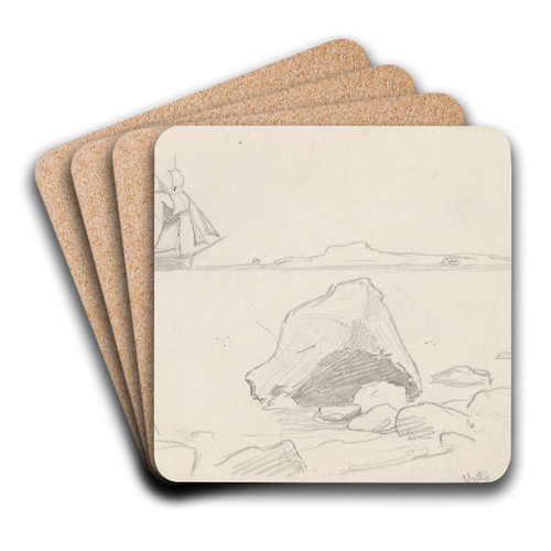 Skip utenfor Vally by Hans Gude Art Drink Coaster set