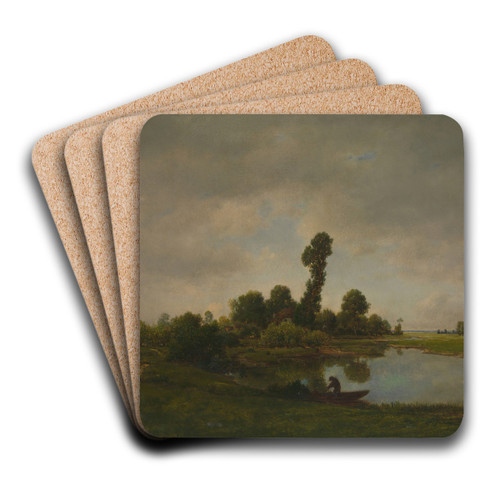 A River Landscape by Thodore Rousseau Art Drink Coaster set A River Landscape by Thodore Rousseau Art Drink Coaster set