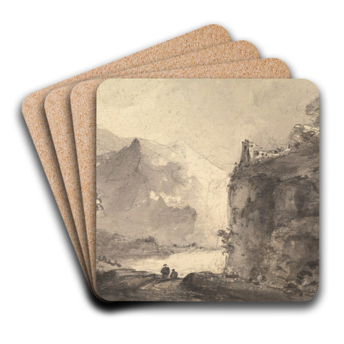 Rocky Landscape with Two Figures on a Path in the Center by William Gilpin Art Drink Coaster set