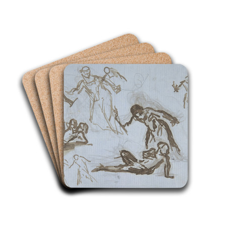 Sheet of figure studies by Narcisse-Virgile Diaz de La Pea Drink Coasters - set of 4