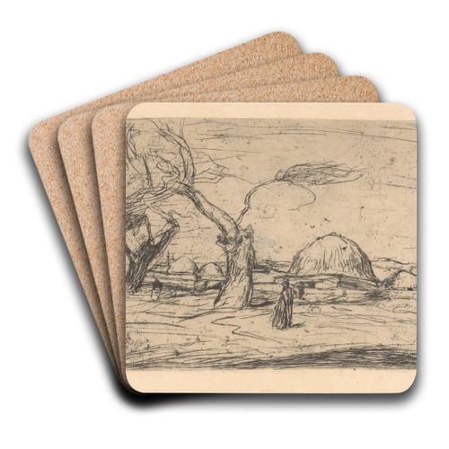 Oosters landschap met bebouwing by Marius Bauer Art Drink Coaster set
