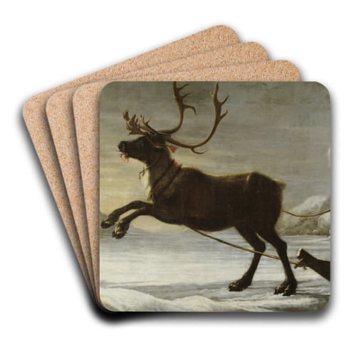 Reindeer with a sledge by David Klcker Ehrenstrahl Art Drink Coaster set