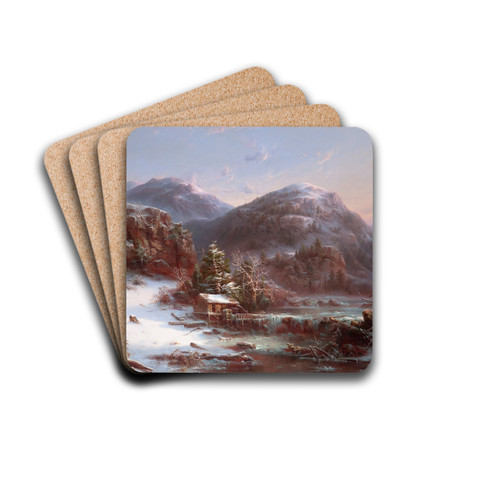 Winter in the Mountains (Winter in the Adirondacks) by Rgis Franois Gignoux Drink Coasters - set of 4 Winter in the Mountains (Winter in the Adirondacks) by Rgis Franois Gignoux Drink Coasters - set of 4
