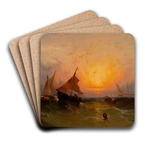 Ships at Sunset (New York Harbor Sunset) by Edward Moran Art Drink Coaster set