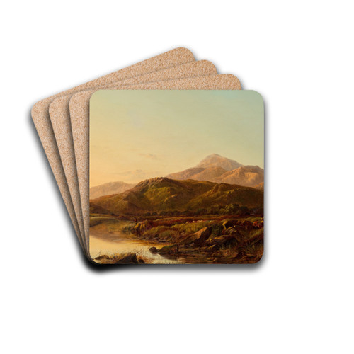 A mountain lake in evening light by Sidney Richard Percy Drink Coasters - set of 4 A mountain lake in evening light by Sidney Richard Percy Drink Coasters - set of 4