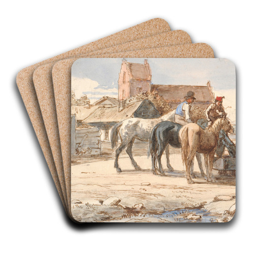 Ved brnden uden for landsbyen by Wilhelm Marstrand Art Drink Coaster set