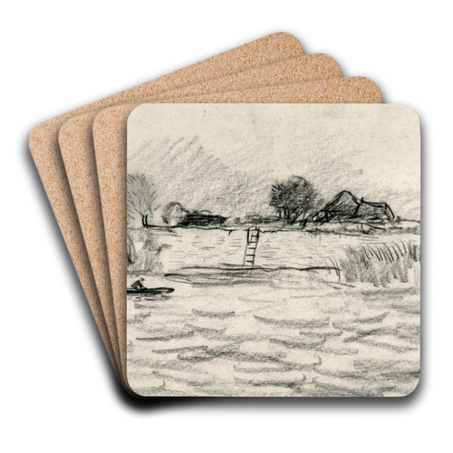 Roeibootje op een meer by Adolf le Comte Art Drink Coaster set